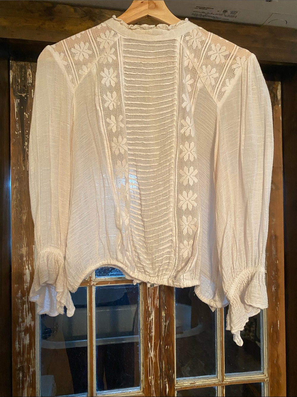 Free People Cream Lace-Inset Peasant Blouse